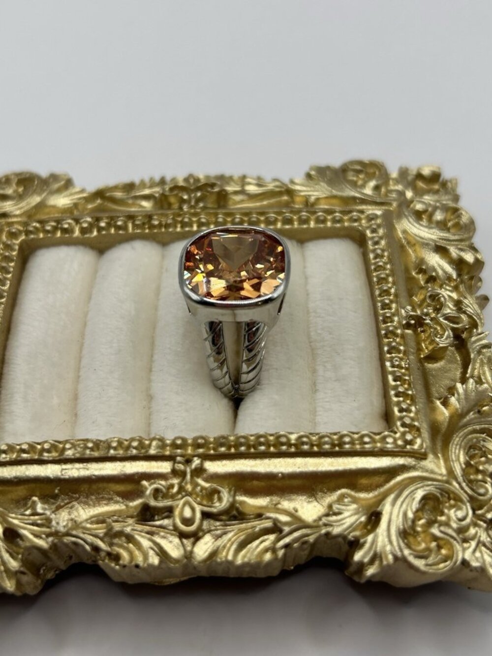 Silver Tone Ring Peach Size 6.5 Statement Jewelry Ring Cottagecore Romantic Love - Picture 4 of 12